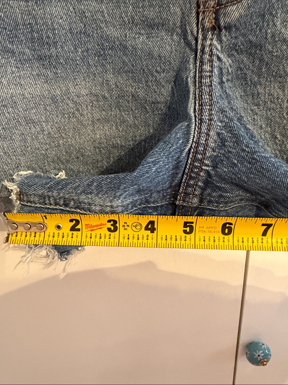 Abercrombie & Fitch Blue Frayed Hem Denim Shorts - Picture 6 of 6